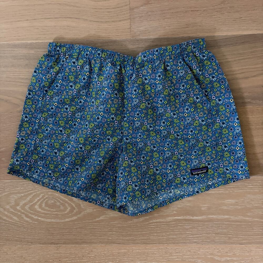 Patagonia Women's Baggies Shorts 5" Floral Fun Vessel Blue Large